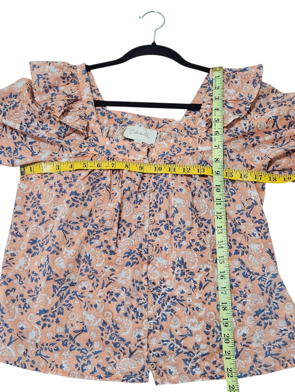Cleobella Mariana Puff Short Sleeve Blouse Top Floral Print Ruffled Pink XS - Picture 13 of 16